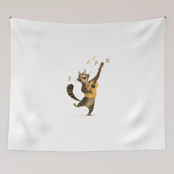 Item preview, Joyful Cat with Guitar Drawing designed and sold by IssaraStudio.