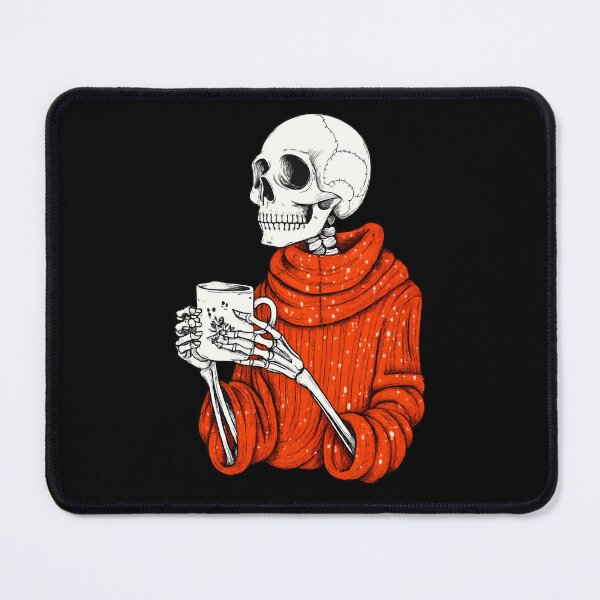 Item preview, Cozy Skeleton Art – Cute Skeleton in Red Sweater Drinking Coffee Illustration designed and sold by Shoot-The-Moon.