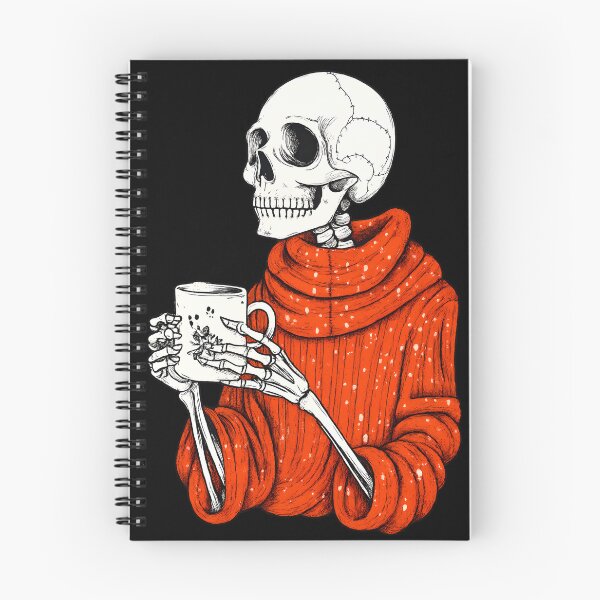 Item preview, Cozy Skeleton Art – Cute Skeleton in Red Sweater Drinking Coffee Illustration designed and sold by Shoot-The-Moon.
