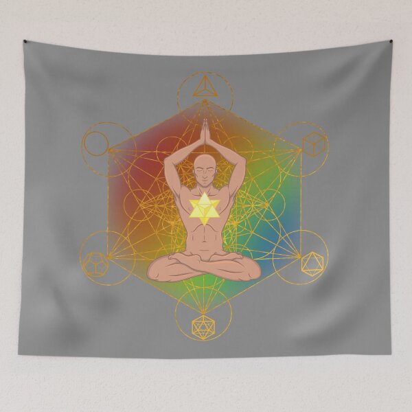 Item preview, Meditating Man with Merkaba & Metatron’s Cube | Chakra Alignment Sacred Geometry Art designed and sold by MJ Koldewyn.