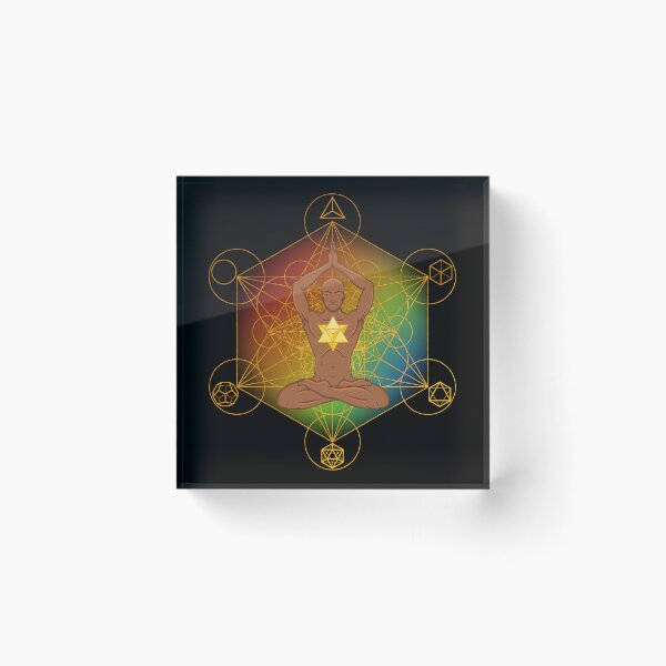 Item preview, Sacred Geometry Meditating Man with Merkaba | Rainbow Chakra Spiritual Art designed and sold by MJ Koldewyn.
