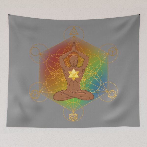 Item preview, Sacred Geometry Meditating Man with Merkaba | Rainbow Chakra Spiritual Art designed and sold by MJ Koldewyn.