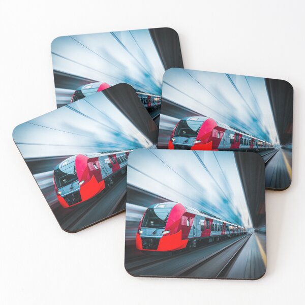 Item preview, A vibrant red high-speed train designed and sold by KarenVarr.