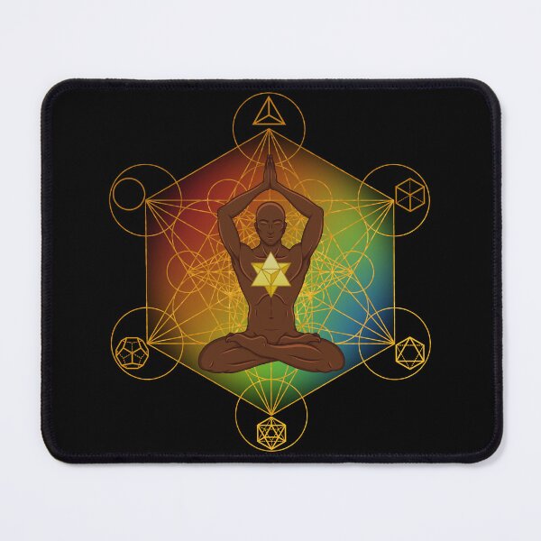 Item preview, Rainbow Sacred Geometry Meditating Man with Merkaba | Rainbow Chakra Spiritual Art designed and sold by MJ Koldewyn.