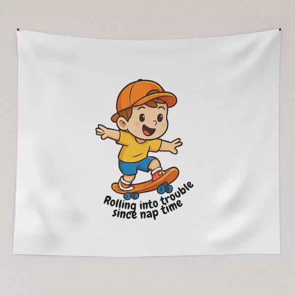 Item preview, Funny Skateboarding Kid – Rolling Into Trouble Since Nap Time Cartoon Design designed and sold by cahayaku.