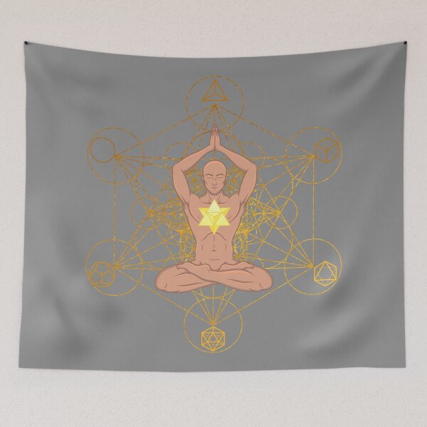 Item preview, Meditating Man with Merkaba and Sacred Geometry | Spiritual Yoga Art designed and sold by MJ Koldewyn.