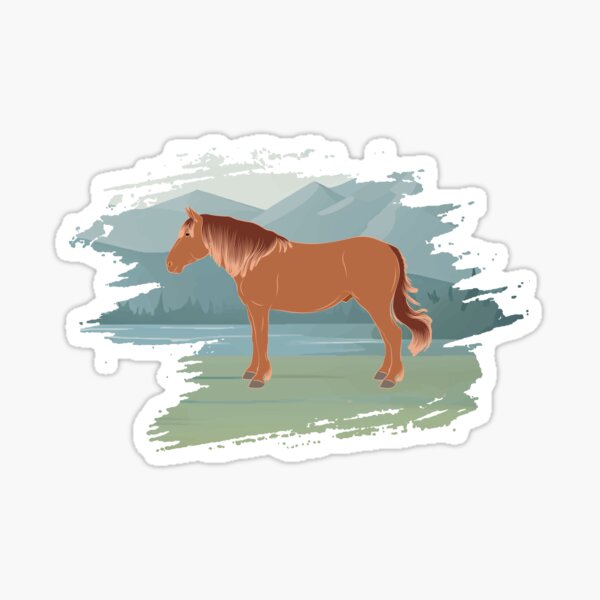 Aperçu de l'œuvre Cheval Amourski, cheval alezan sur un fond de paysage, cheval de petite taille, races de chevaux de la Russie créée et vendue par WebEquitation®.