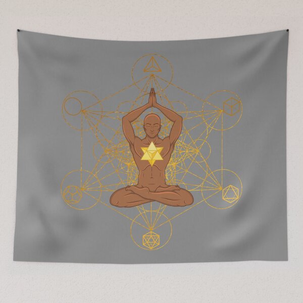 Item preview, Meditating Man with Merkaba and Sacred Geometry | Spiritual Yoga Art designed and sold by MJ Koldewyn.