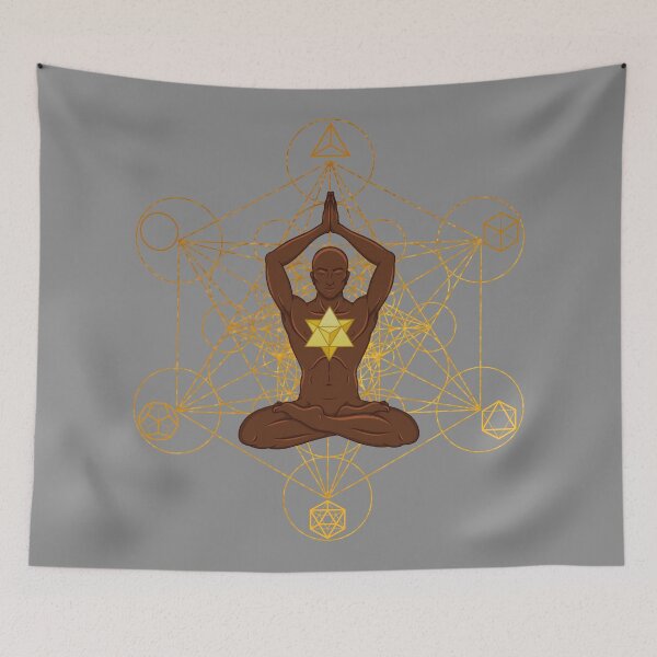Item preview, Meditating Man with Merkaba and Sacred Geometry | Spiritual Yoga Art designed and sold by MJ Koldewyn.