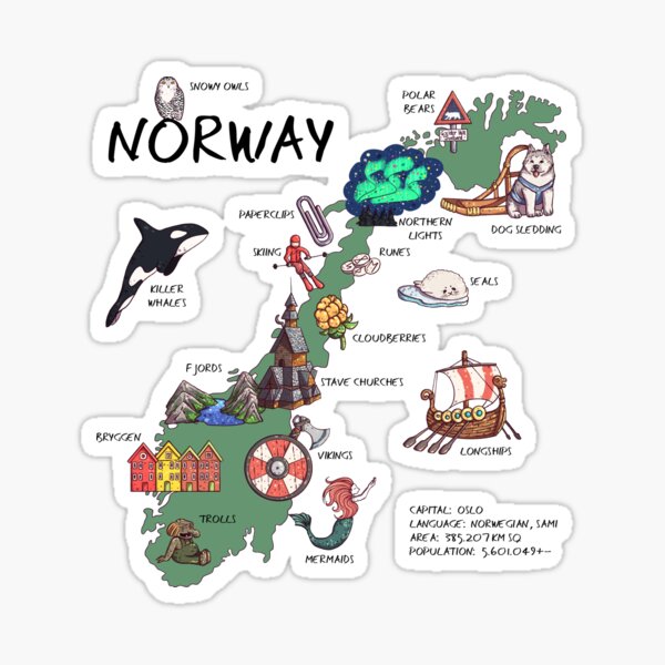 Item preview, Norway - illustrated map designed and sold by BeeHappyShop.