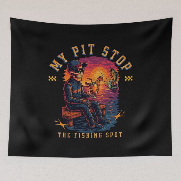 Item preview, My Pit Stop The Fishing Spot Funny Fishing Skeleton Fisherman Racing Watercraft Fishing Dock  designed and sold by CarantinedChaos.