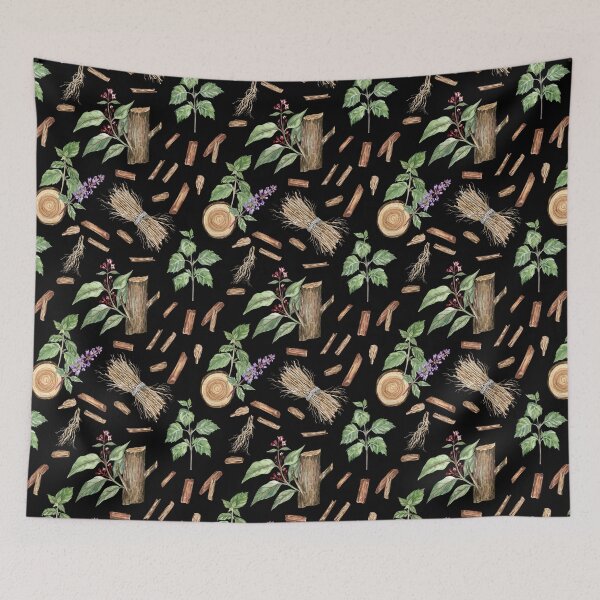 Item preview, Sandalwood, Patchouli and Vetiver - Natural pattern on black designed and sold by Flowersforbear.