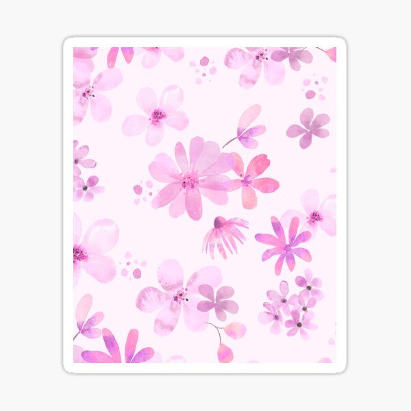 Pink Flower Pattern on Baby Pink Aesthetic Background Sticker