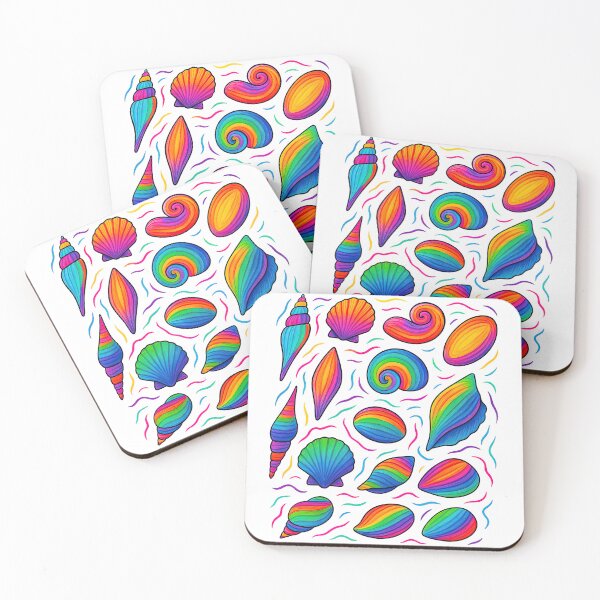 Artikelvorschau, Regenbogen-Muschel-Vibes – Neon-Meeresmuschelmuster für Strand- und Pride-Liebhaber entworfen und verkauft von ArtfulWeave.