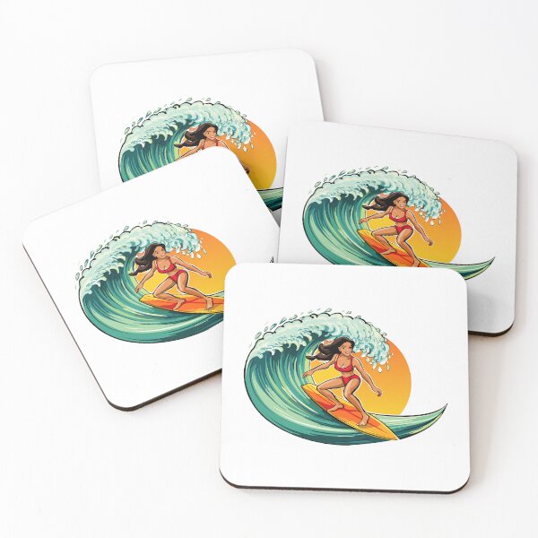 Item preview, Woman Surfer riding a tall ocean wave, surfer surfing the waves on his surfboard, surfer and big wave designed and sold by Danler.