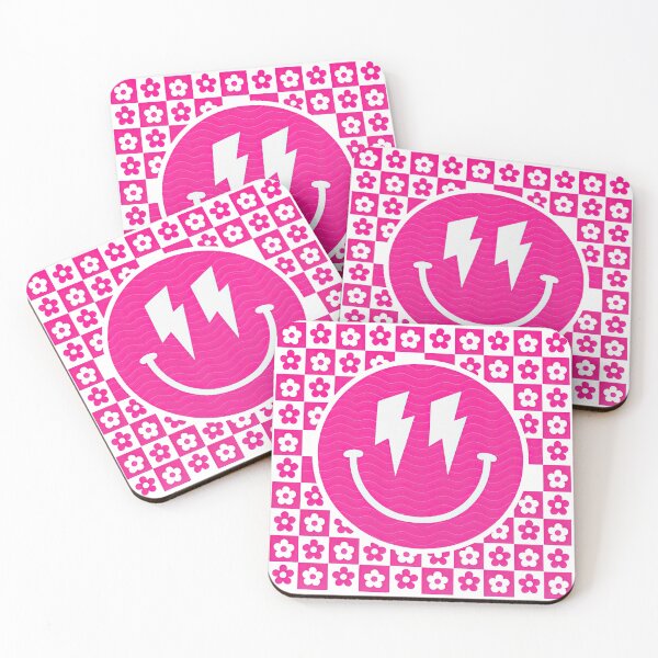 Item preview, Electric Smiley Face – Retro Pink Lightning Grin with Checkerboard Flowers designed and sold by ArtfulWeave.