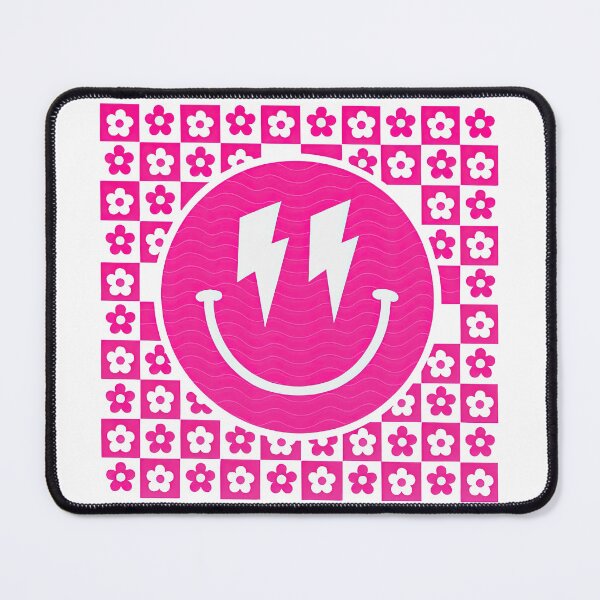 Item preview, Electric Smiley Face – Retro Pink Lightning Grin with Checkerboard Flowers designed and sold by ArtfulWeave.