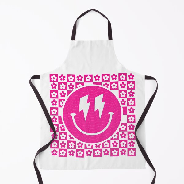 Item preview, Electric Smiley Face – Retro Pink Lightning Grin with Checkerboard Flowers designed and sold by ArtfulWeave.