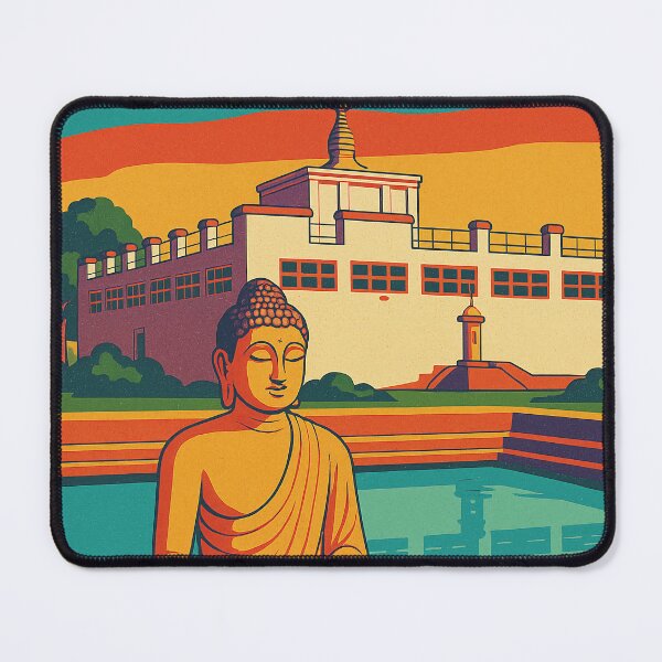 Item preview, Digital Retro Pop Art Travel Poster of Lumbini Nepal | Colorful Buddhist Heritage Wall Art | Birthplace of Buddha Poster | Vintage Travel-Inspired Illustration designed and sold by PaintedPixels01.