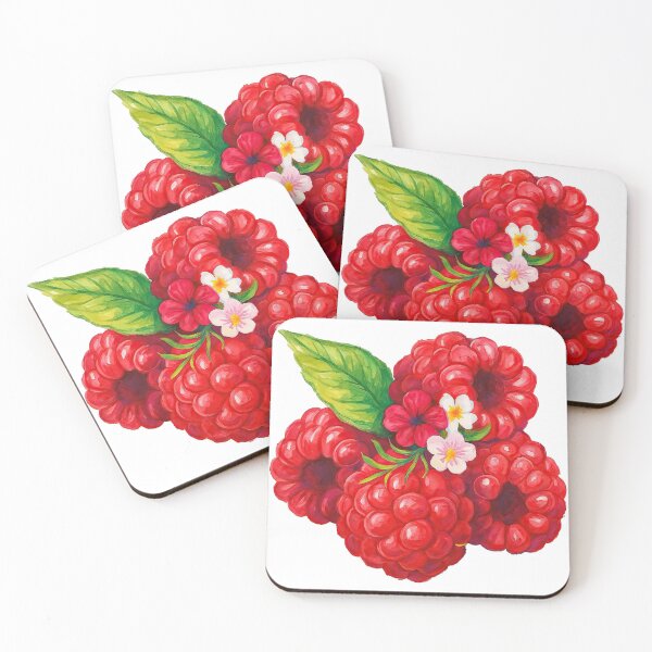 Item preview, Raspberry Blossom – Juicy Red Berry with Floral Accent Watercolor Art designed and sold by ArtfulWeave.