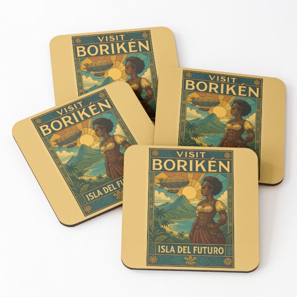 Item preview, Borikén Retro Travel Poster – Steampunk Art Deco Puerto Rico Vintage Wall Art designed and sold by Boricua-be-like.
