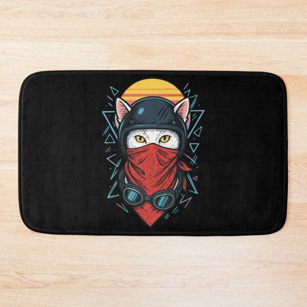 Item preview, Biker Bandit White Cat In Helmet Retro designed and sold by TomFrontierArt.