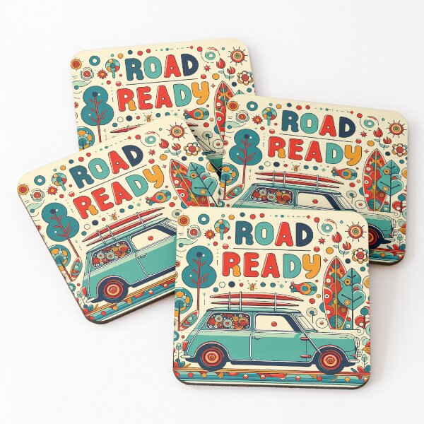 Item preview, Road Ready Classic Car Whimsical Road Trip - Scandinavian Folk Art by heidiannemorris © designed and sold by FOLK ART FUSION by heidiannemorris.