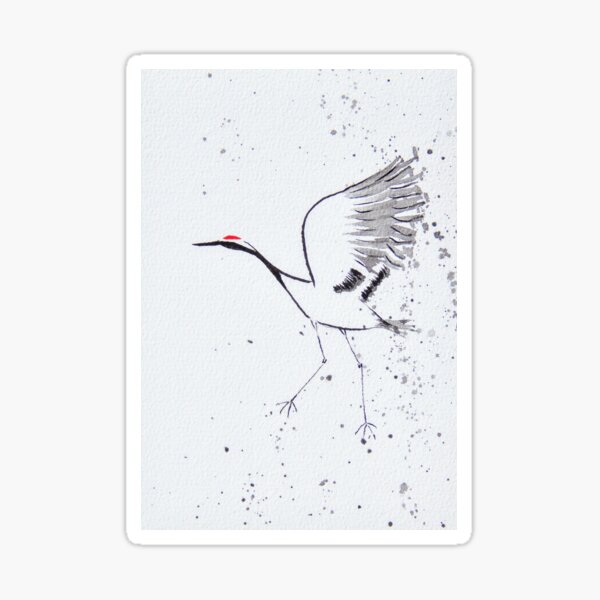 Item preview, Minimalist Dancing Crane with Splatters| Zen Line Drawing| Sumi-e Inspired Art designed and sold by AngelaMarieArt.