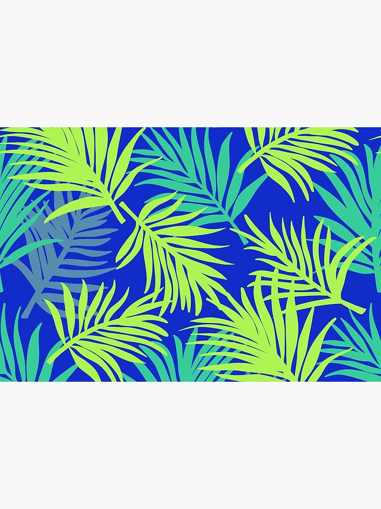 Thumbnail 6 of 6, Bath Mat, Tropical Pattern | Blue & Green Palm Leaf designed and sold by slavitriart.