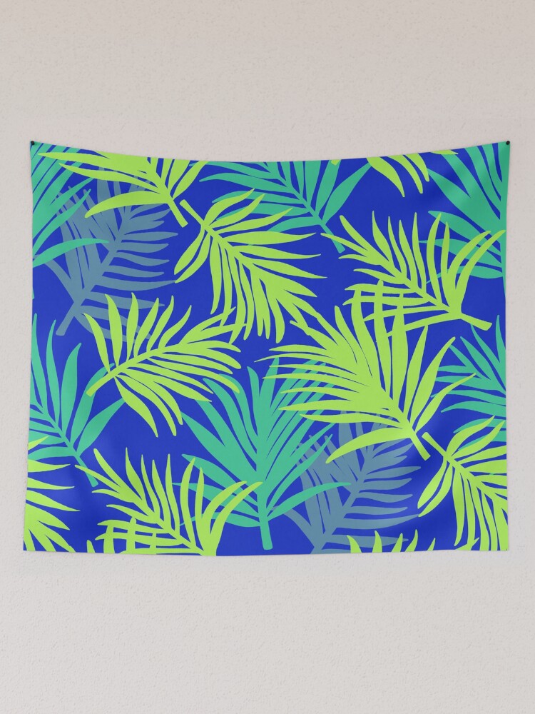 Thumbnail 2 of 3, Tapestry, Tropical Pattern | Blue & Green Palm Leaf designed and sold by slavitriart.