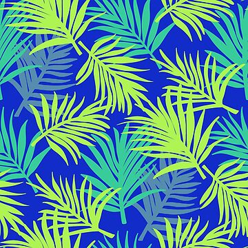 Artwork thumbnail, Tropical Pattern | Blue & Green Palm Leaf by slavitriart