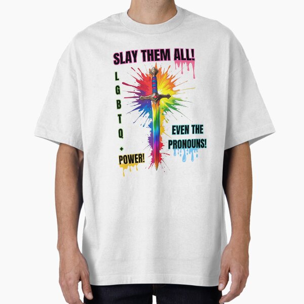 Item preview, Slay Them All – Rainbow Sword LGBTQ+ Power Statement Tee designed and sold by MOONBORN .