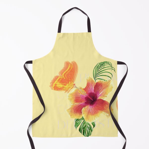 Item preview, tropical flower-orange and yellow hibiscus,monstera palm and dreamy butterflies design  designed and sold by deeplistic.