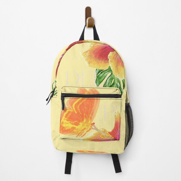 Item preview, tropical flower-orange and yellow hibiscus,monstera palm and dreamy butterflies design  designed and sold by deeplistic.