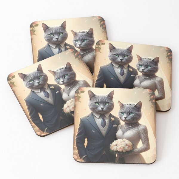 Item preview, British Blue Cats Wedding Art Illustration - Wedding Anniversary designed and sold by Madcatsanddogs.
