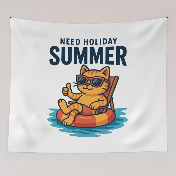 Item preview, Cute Cat on Beach Float – Whimsical Summer Design for Wall Decor or T-Shirts – Great for All Ages designed and sold by sedyArt.