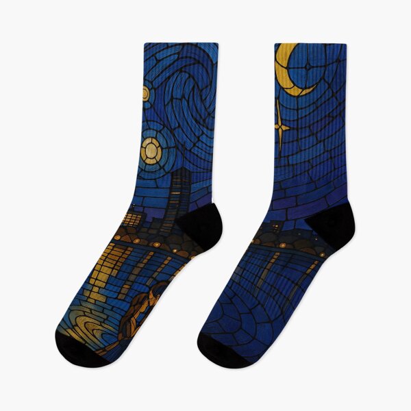 Item preview, Starry Night Over Boston Stained Glass Art Print designed and sold by AetherLightArt.