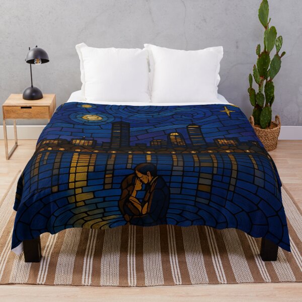 Item preview, Starry Night Over Boston Stained Glass Art Print designed and sold by AetherLightArt.