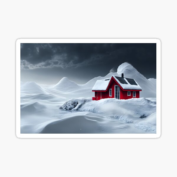 Item preview, Charming Red House Amidst Winter Wonderland Landscape designed and sold by Artessie.