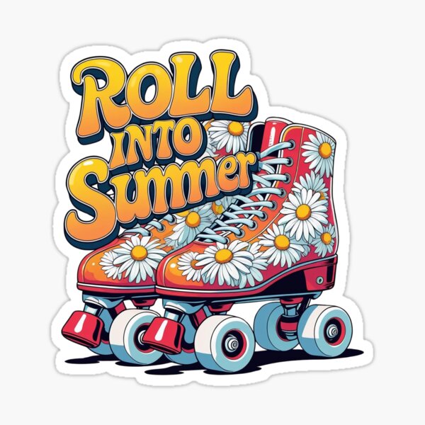 Item preview, Roll Into Summer – Retro Roller Skates with Daisies designed and sold by SummDesignCo.