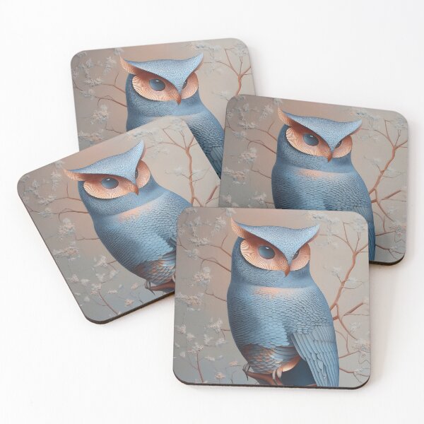 Item preview, Elegant Blue Owl Perched Among Blossoming Branches designed and sold by Artessie.