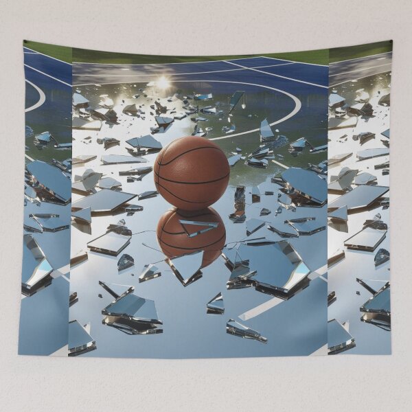 Item preview, A basketball sits amidst a large scattering of shards of broken, reflective glass.  designed and sold by Spectime.