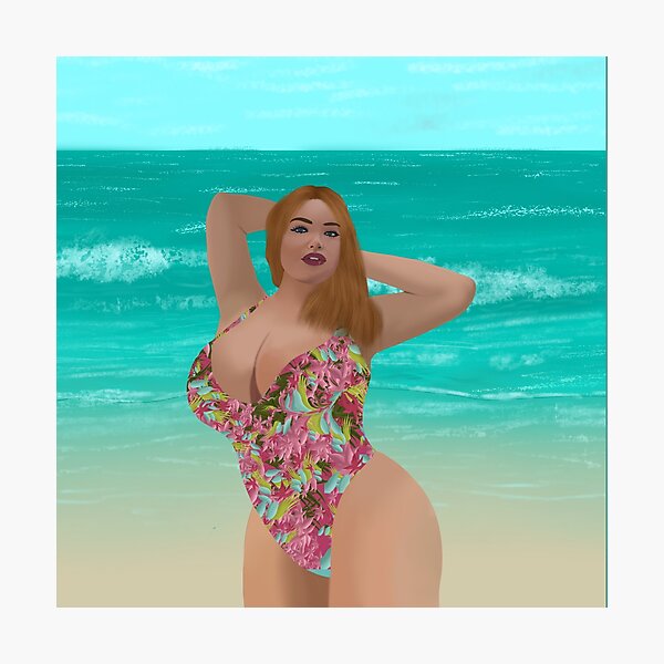 Item preview, Full Body Redhead In Swimsuit Hand Drawn Art designed and sold by Maggie1171.