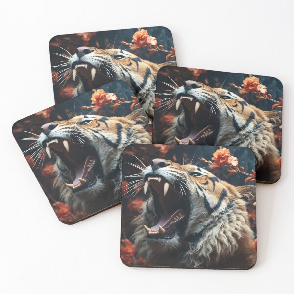 Item preview, A beautiful roaring tiger with a border of roses designed and sold by DSAHART.