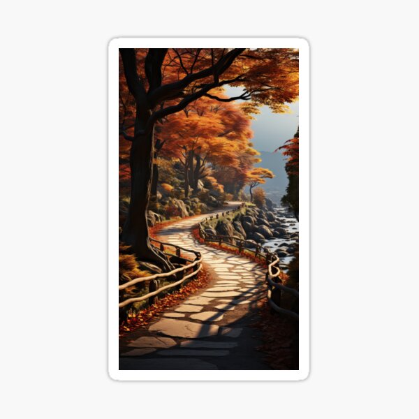Item preview, A beautiful autumn forest with a winding path during sunrise designed and sold by DSAHART.