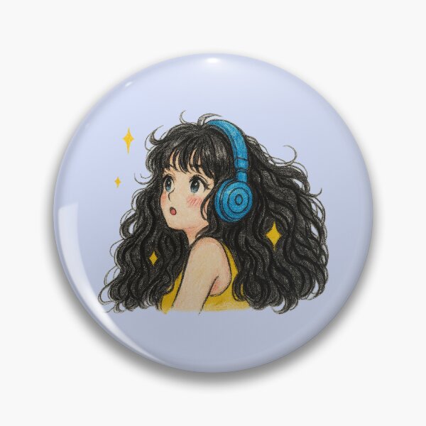 Item preview, Kawaii Curly-Haired Girl with Headphones designed and sold by HerSteps.