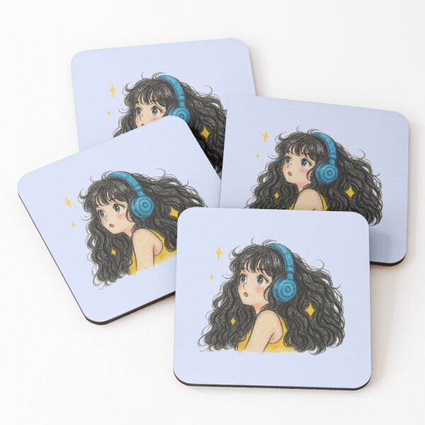 Item preview, Kawaii Curly-Haired Girl with Headphones designed and sold by HerSteps.