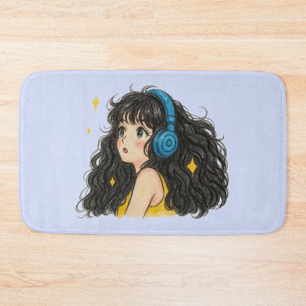Item preview, Kawaii Curly-Haired Girl with Headphones designed and sold by HerSteps.