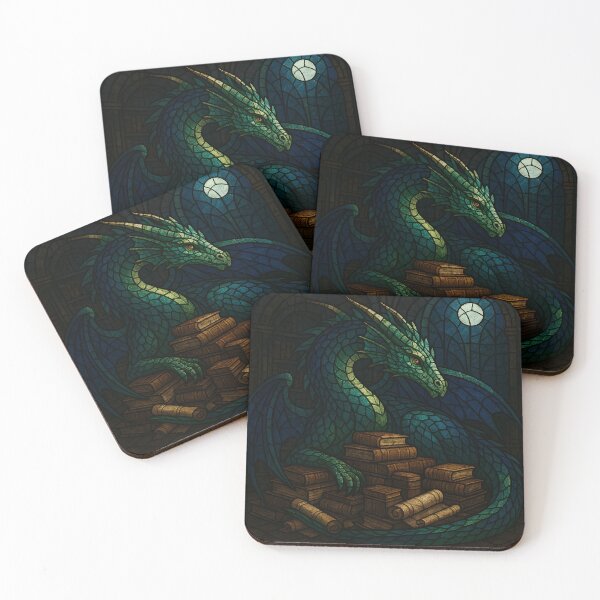 Item preview, Stained Glass Dragon Guarding Books designed and sold by AetherLightArt.