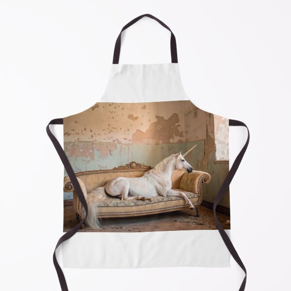 Item preview, a unicorn lying on an old vintage sofa designed and sold by elkuni.